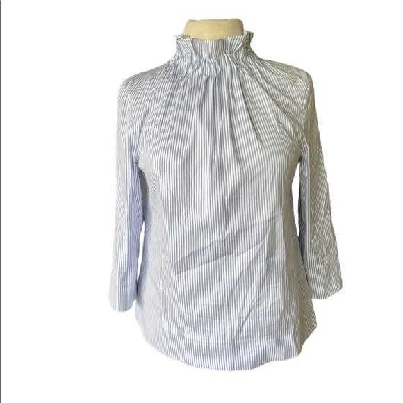 Halogen Tops - Halogen pinstriped gathered neck blouse, 3/4 sleeves, zip back size: XSP